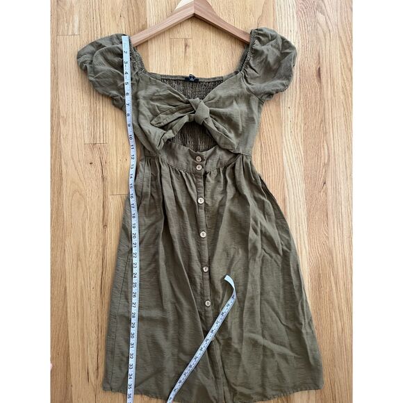 Blashe Tie Front Button Down Olive Dress Small - Picture 8 of 8